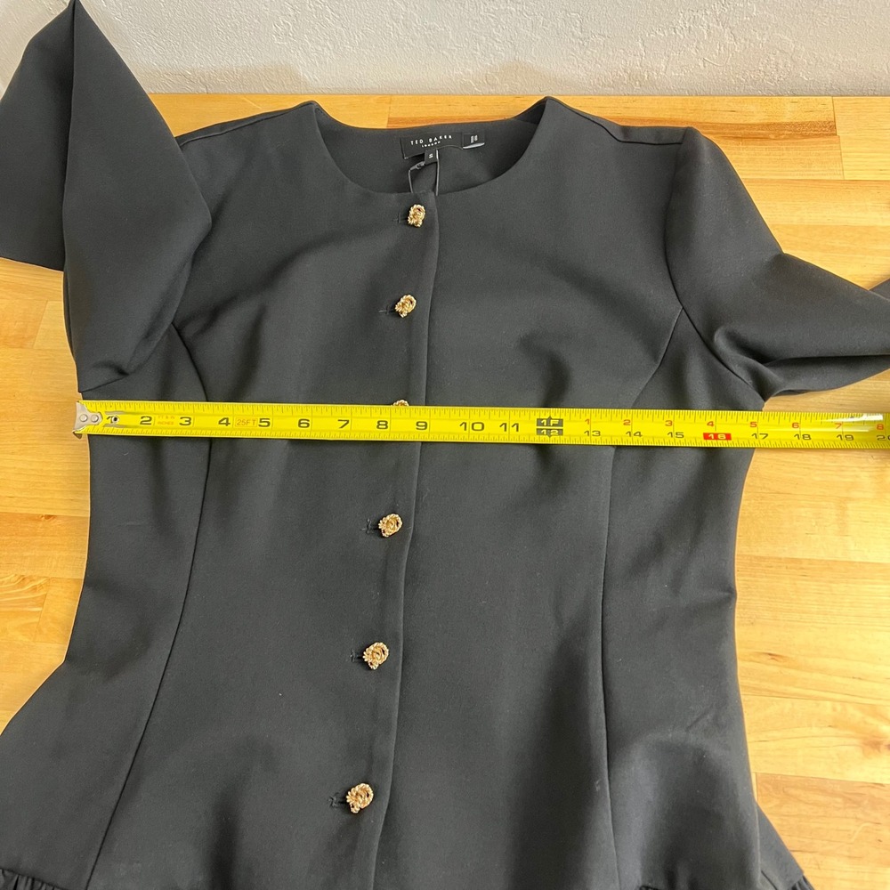 Ted Baker Mireya Black Drop Waist Button Front Mini Dress Long Sleeve Size S NEW - Picture 10 of 11